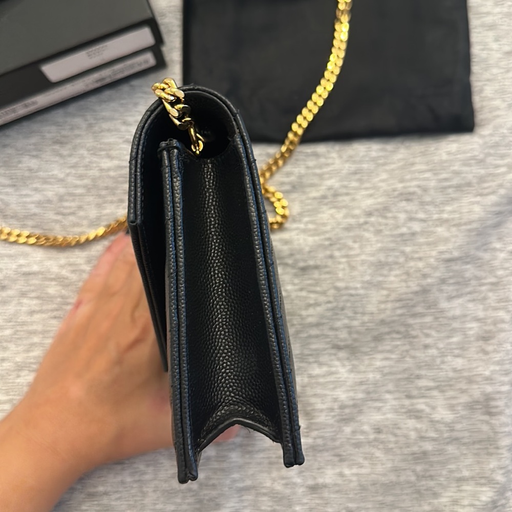 Small Ysl Envelope Flap Wallet On Chain Black Leather Gem